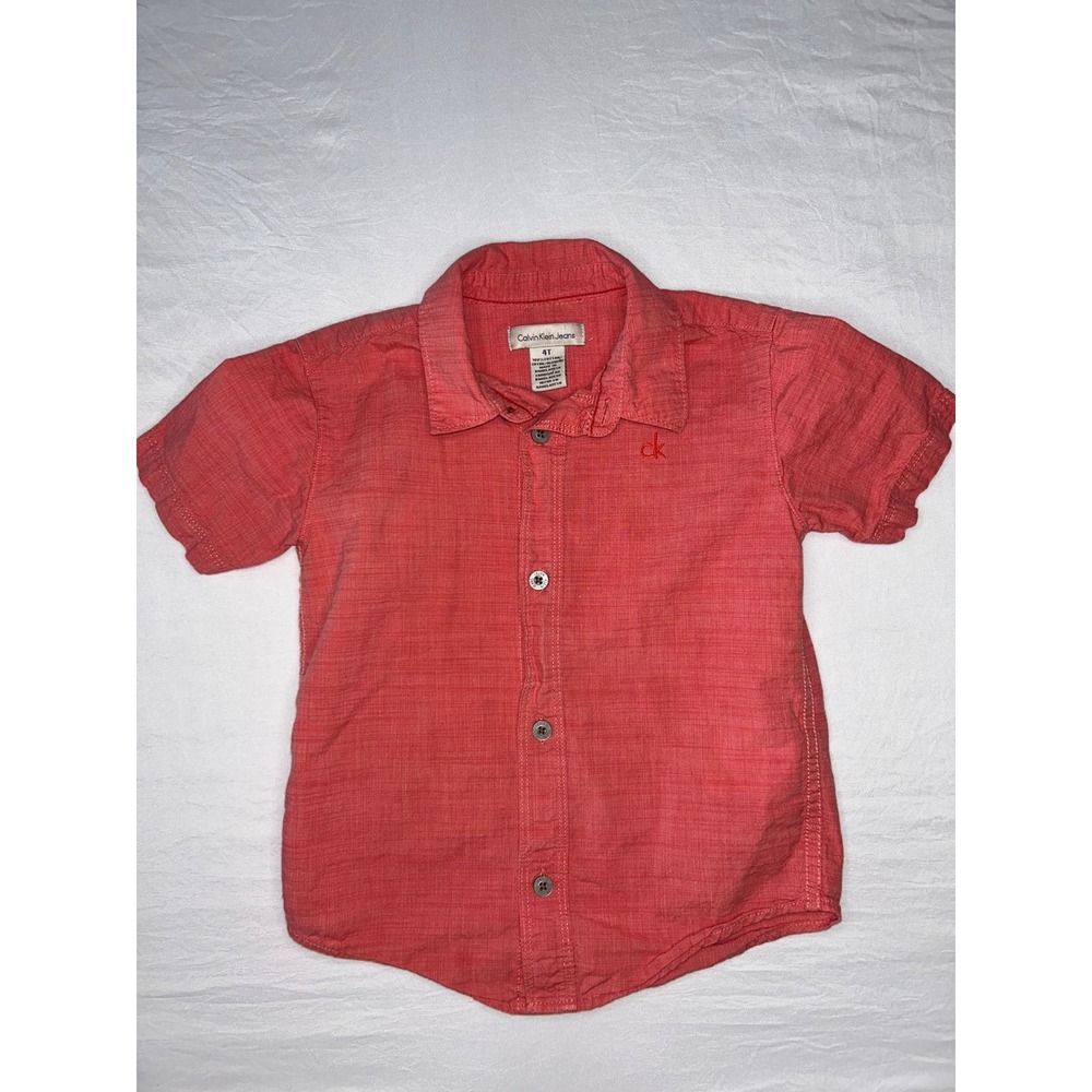 Calvin Klein Jeans Button-Down Shirt Boys 4T Short Sleeve Red‎